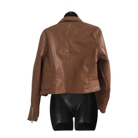 Stoosh brown leather look classic motorcycle biker rocker jacket size XL new - Picture 11 of 15